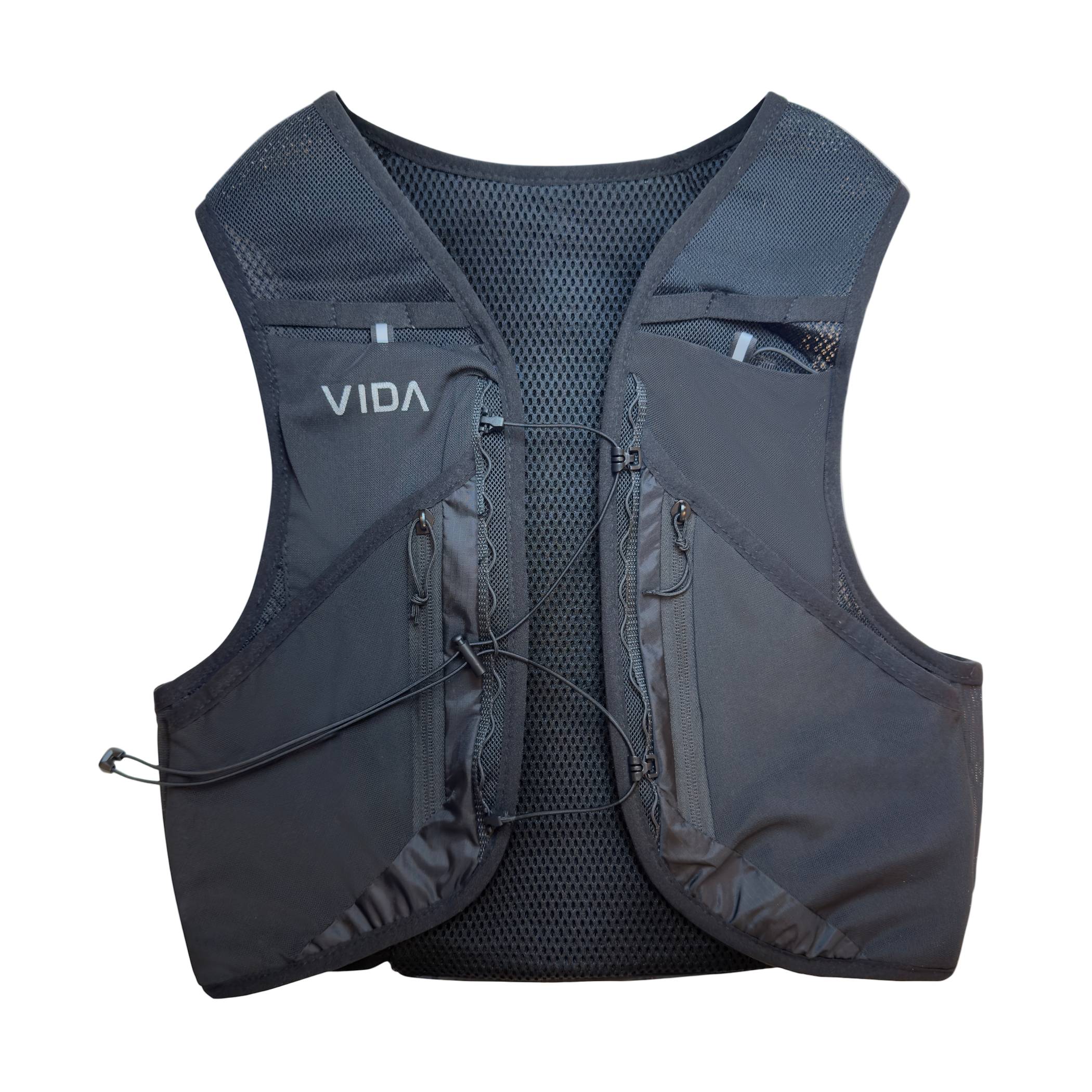 black running vest with 'Vida' branding on a white background